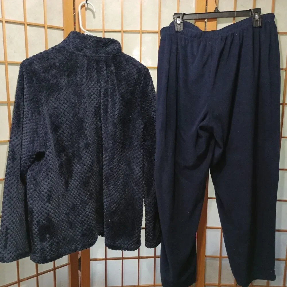 Cuddl Duds Plush Fleece Lounge Set XL Navy Zip Jacket Pants Soft Cozy Pajamas